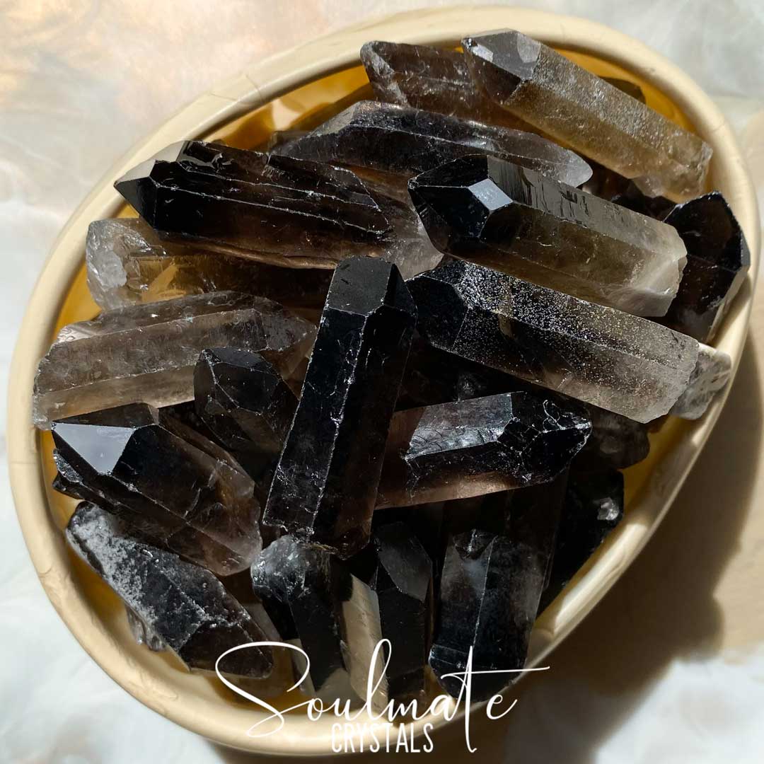 Soulmate Crystals Smoky Quartz Raw Point Bi-Colour, Unpolished Smoky Quartz Crystal Point for Grounding, Protection, Stability.