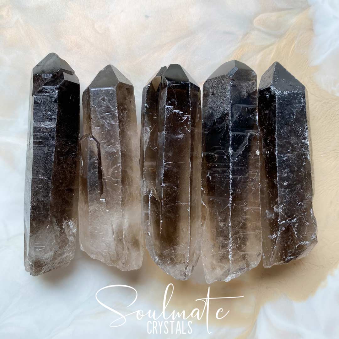Soulmate Crystals Smoky Quartz Raw Point Natural Wand, Unpolished Smoky Quartz Crystal Point, Grounding, Size Large
