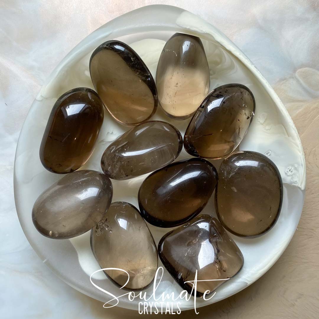 Soulmate Crystals Smoky Quartz Tumbled Stone, Translucent Brown Crystal for Grounding, Protective, Overcome Negativity.