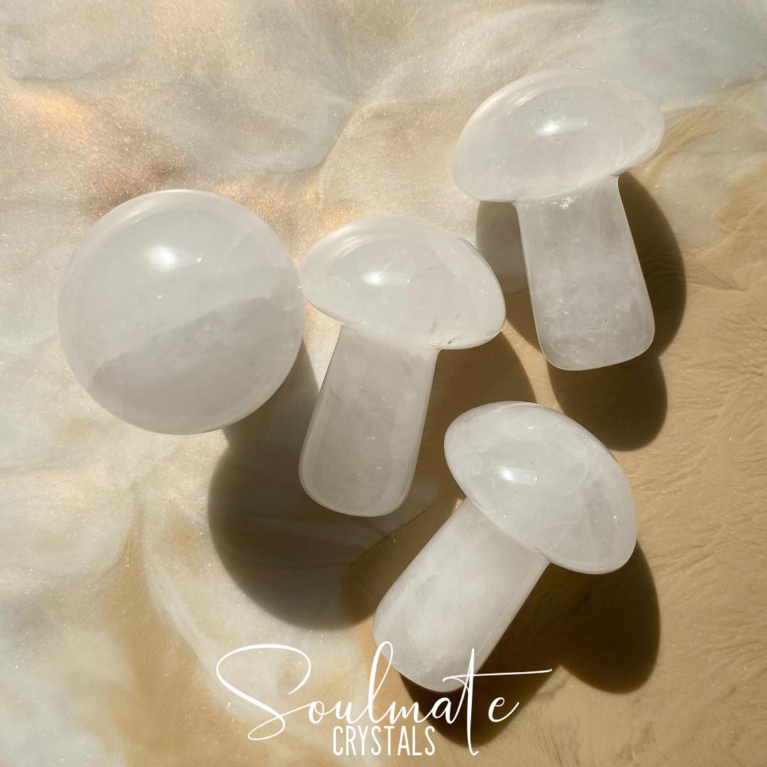 Soulmate Crystals Quartz Polished Crystal Mushroom, Programmable Polished White Crystal for Manifestation, Amplification and Universal Healing