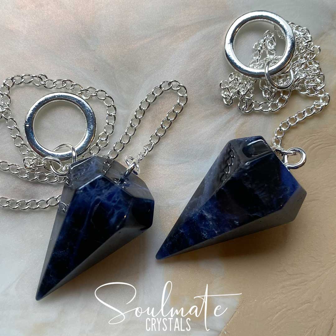 Soulmate Crystals Sodalite Faceted Crystal Pendulum, Blue Crystal for Mental Fatigue, Communication, Peace, Divination.