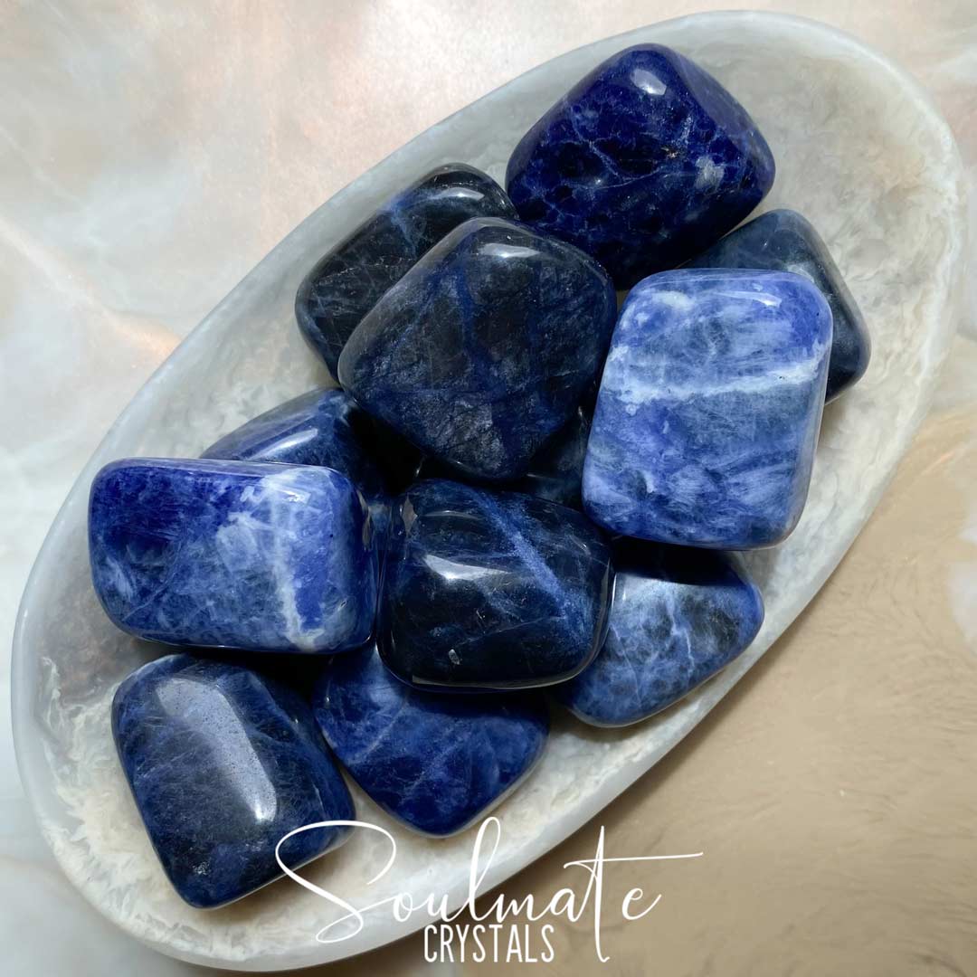 Soulmate Crystals Sodalite Tumbled Stone, Blue Crystal for Mental Fatigue, Communication, Peace.