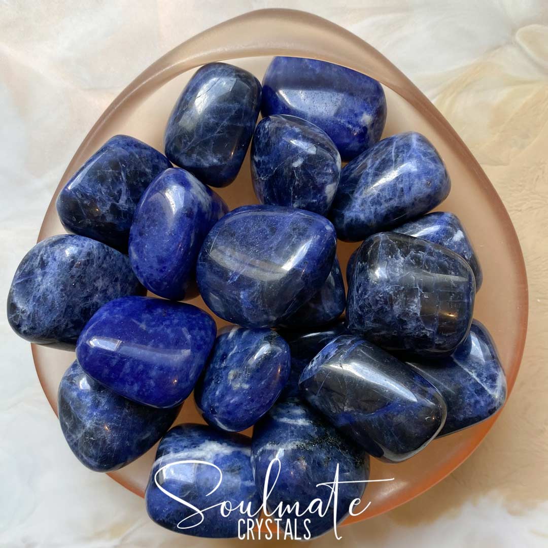 Soulmate Crystals Sodalite Tumbled Stone, Blue Crystal for Mental Fatigue, Communication, Peace.