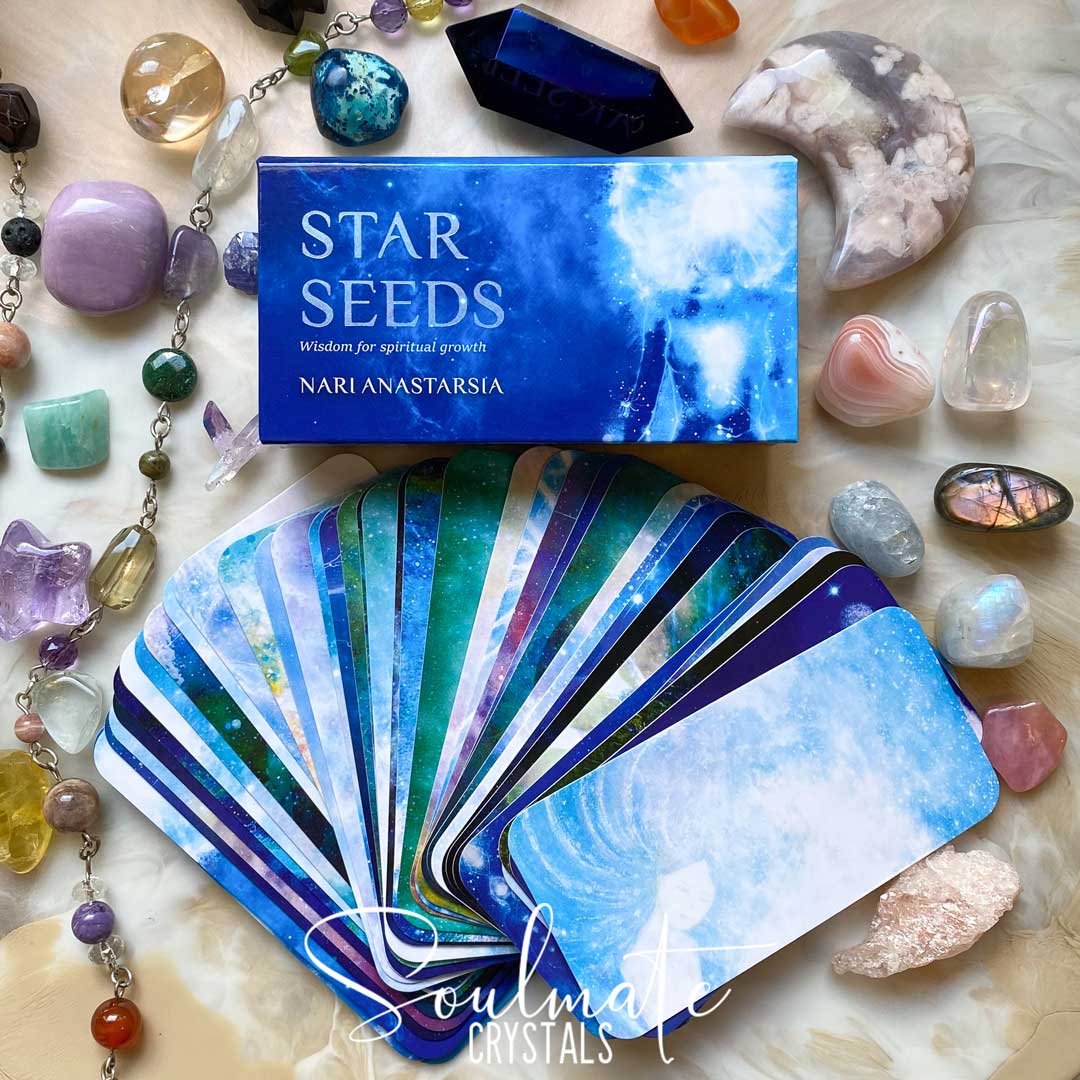 Soulmate Crystals Star Seeds Mini Oracle Card Deck Nari Anastarsia, Printed Boxed Card Deck for Spritual Growth Wisdom, Inspiration, Wellbeing, Self-Love, Personal Power, Awareness.