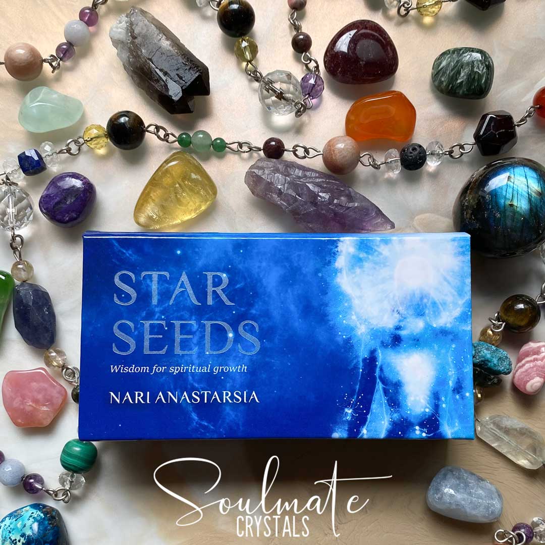 Soulmate Crystals Star Seeds Mini Oracle Card Deck Nari Anastarsia, Printed Boxed Card Deck for Spritual Growth Wisdom, Inspiration, Wellbeing, Self-Love, Personal Power, Awareness.
