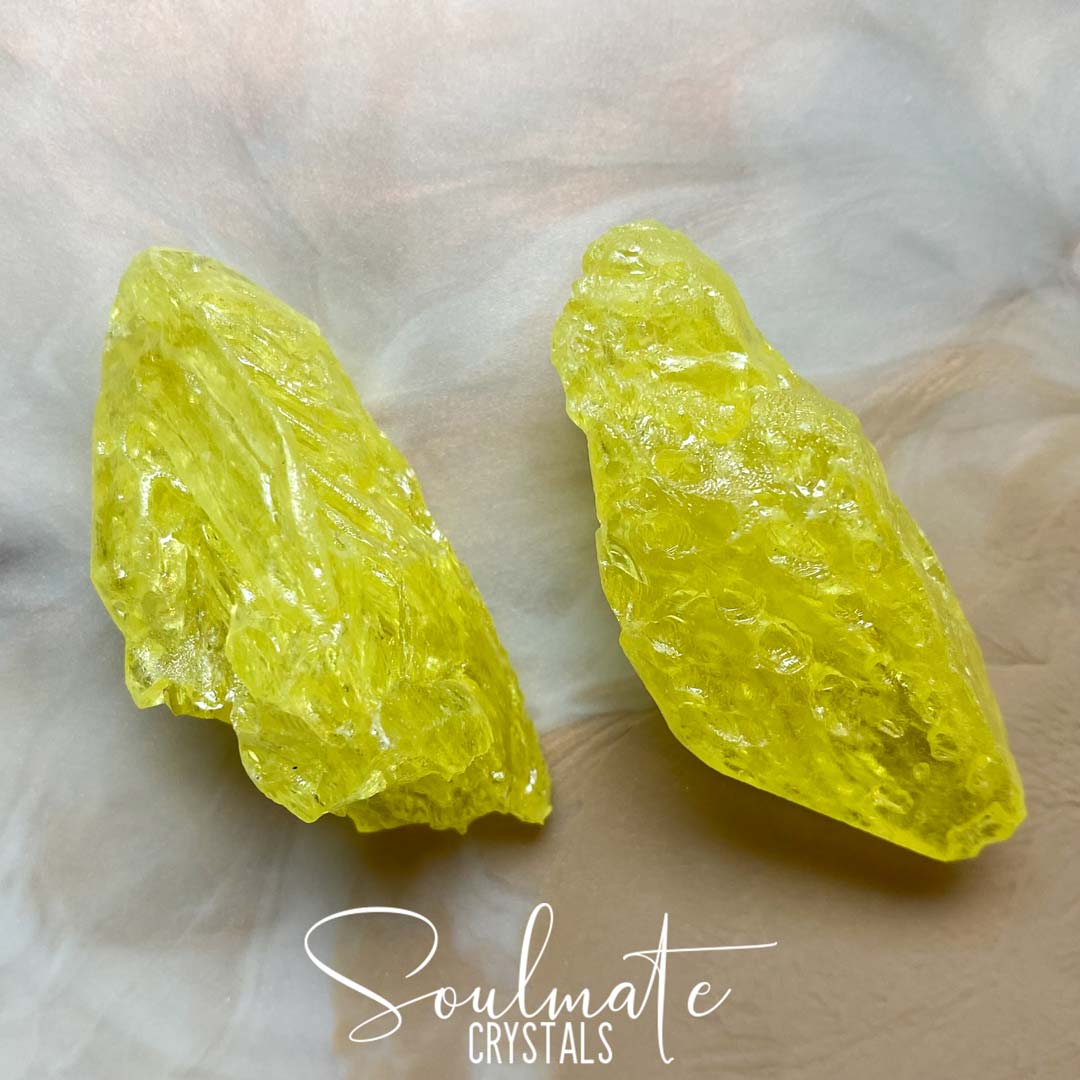 Soulmate Crystals Sulphur Raw Natural Crystal Terminated Point, Bright Yellow Sulfur Crystal Mineral Specimen for Personal Power, Transformation, Intuition.