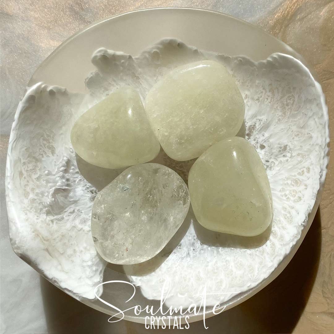 Soulmate Crystals Sulphur Quartz Tumbled Stone, Pale Yellow Crystal for Change, Personal Power, Transformation, Sulfur Quartz.