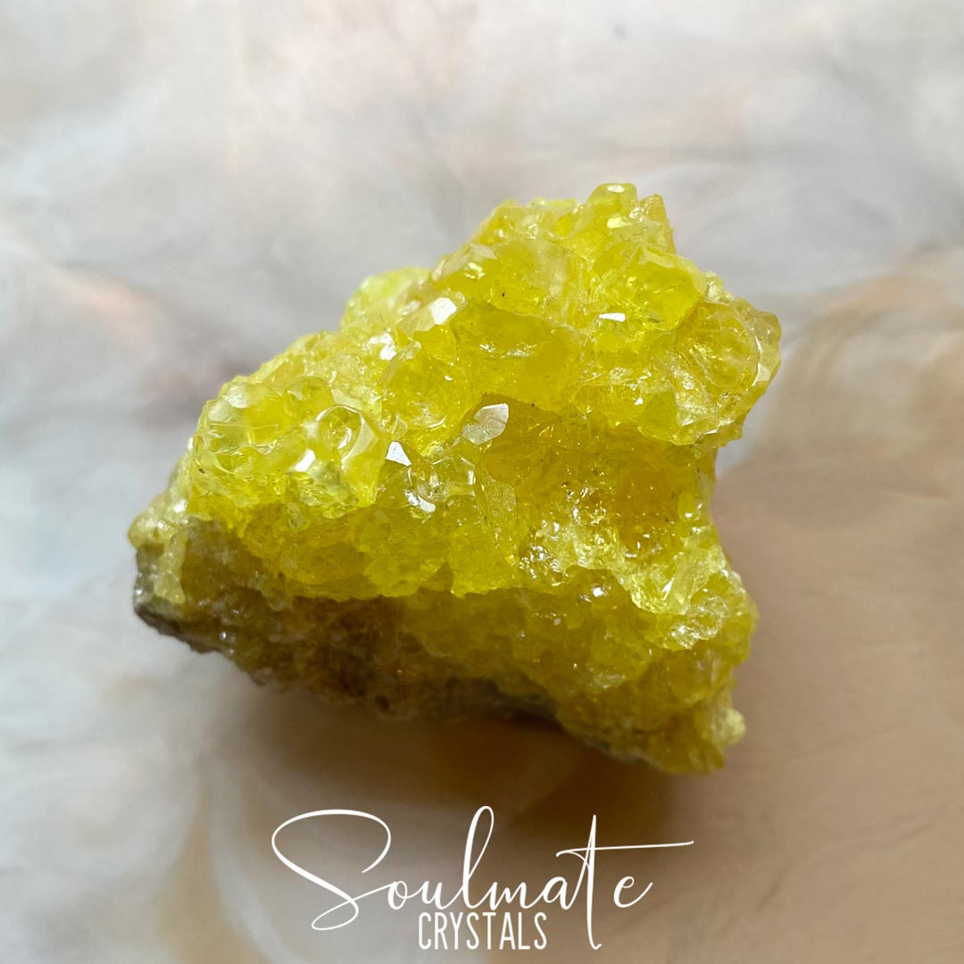 Soulmate Crystals Sulphur Raw Natural Crystaline Mineral Specimen, Bright Yellow Sulfur Crystal Mineral Specimen for Personal Power, Transformation, Intuition.