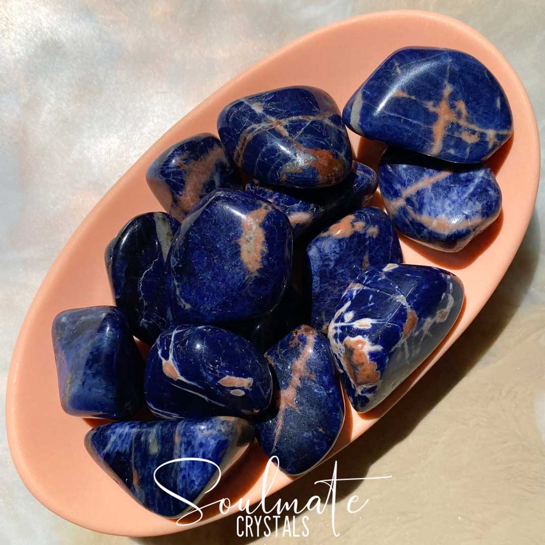 Soulmate Crystals Sunset Sodalite Tumbled Stone, Orange, Blue Crystal for Creativity, Innovation, Clarity