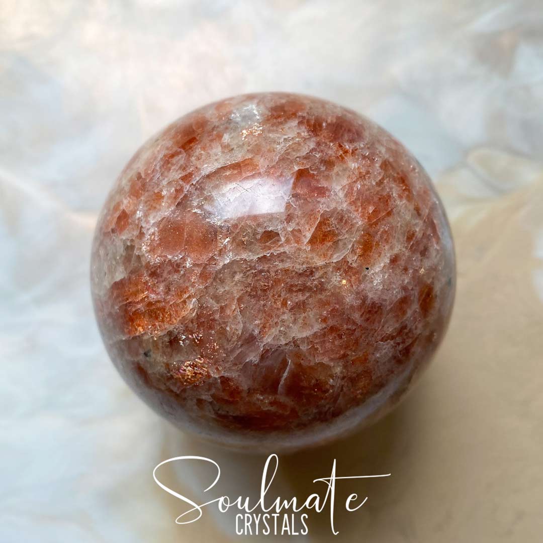 Soulmate Crystals Sunstone Polished Crystal Sphere, Orange Crystal for Vitality, Creativity, Personal Growth, Uplifting, Joy.