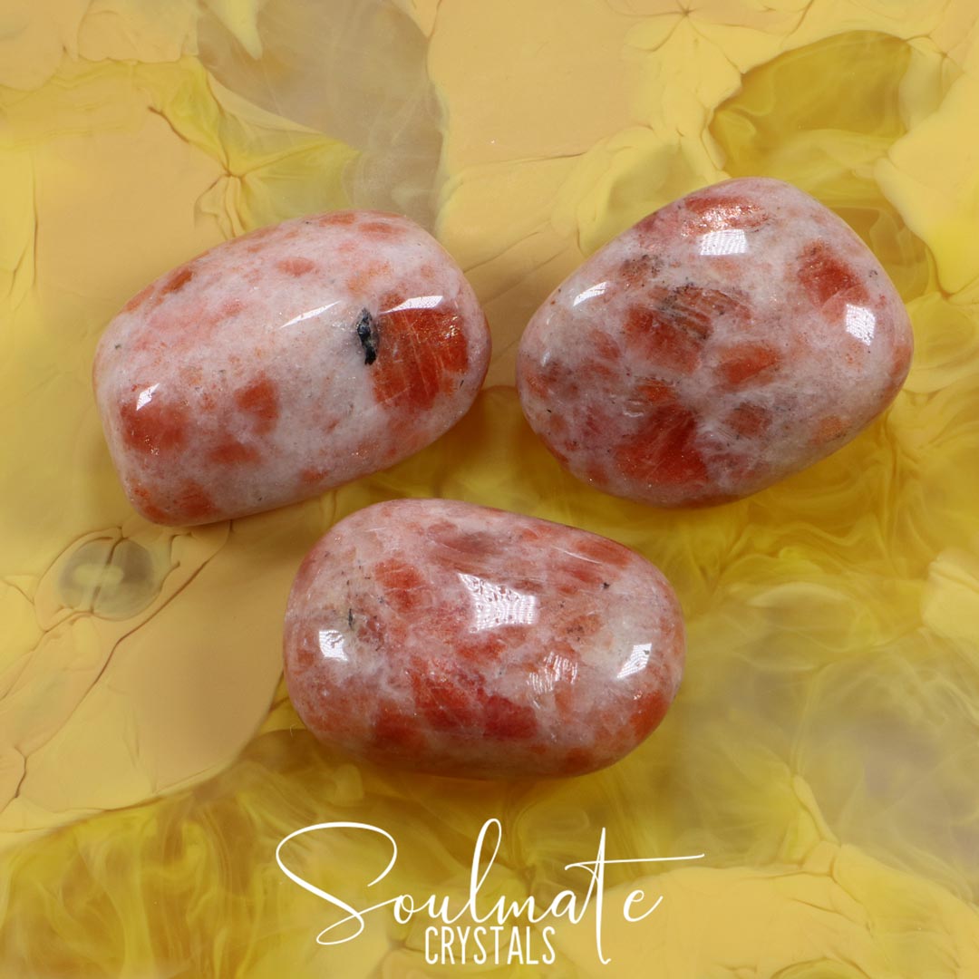 Soulmate Crystals Sunstone Polished Crystal Palm Stone, Orange Crystal for Joy, Positivity, Motivation, Optimism, Vitality, Creativity.