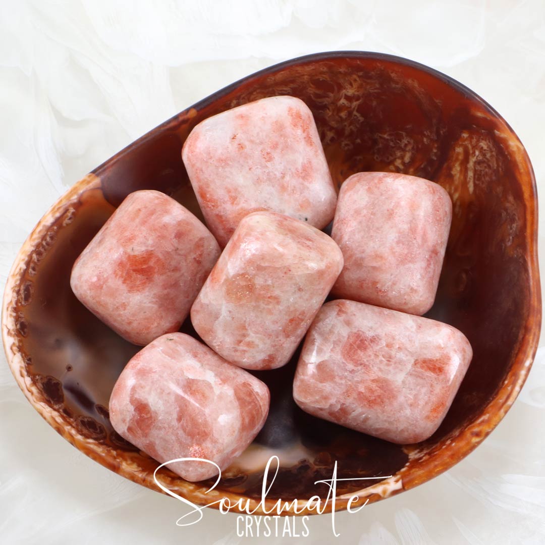 Soulmate Crystals Sunstone Polished Crystal Palm Stone, Orange Crystal for Joy, Positivity, Motivation, Optimism, Vitality, Creativity.