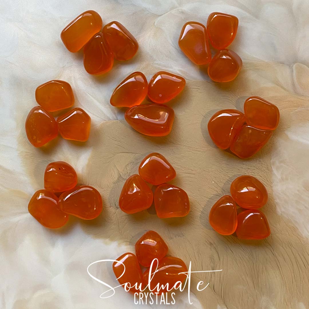 Soulmate Crystals Carnelian Tumbled Stone, Polished Orange Crystal for Mindfulness, Vitality and Creativity, Size Small, Extra Quality, 3-Pack