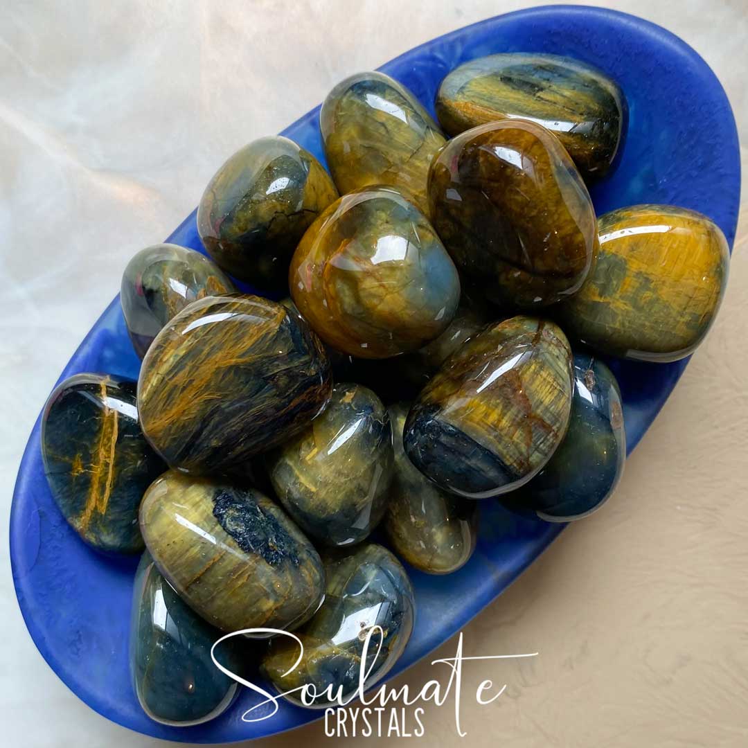 Soulmate Crystals Tigrina Nellite Tumbled Stone, Gold Blue Crystal for Insight, Visioning, Acceptance