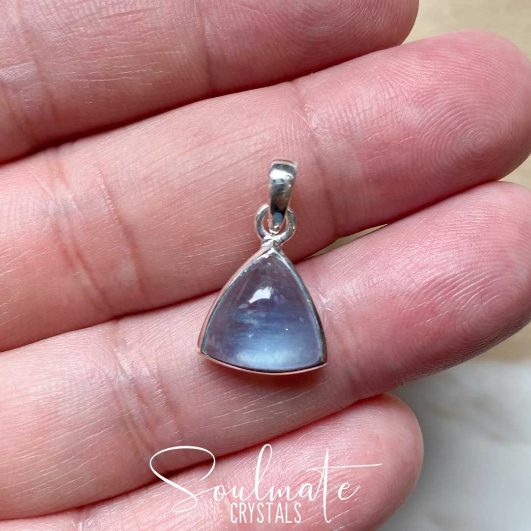 Soulmate Crystals Aquamarine Polished Crystal Pendant Pyramid Sterling Silver, Natural Gemmy Blue Crystal for Love, Luck and Courage, Pendant, Jewellery, Jewelry, Wearable Crystal Jewellery.