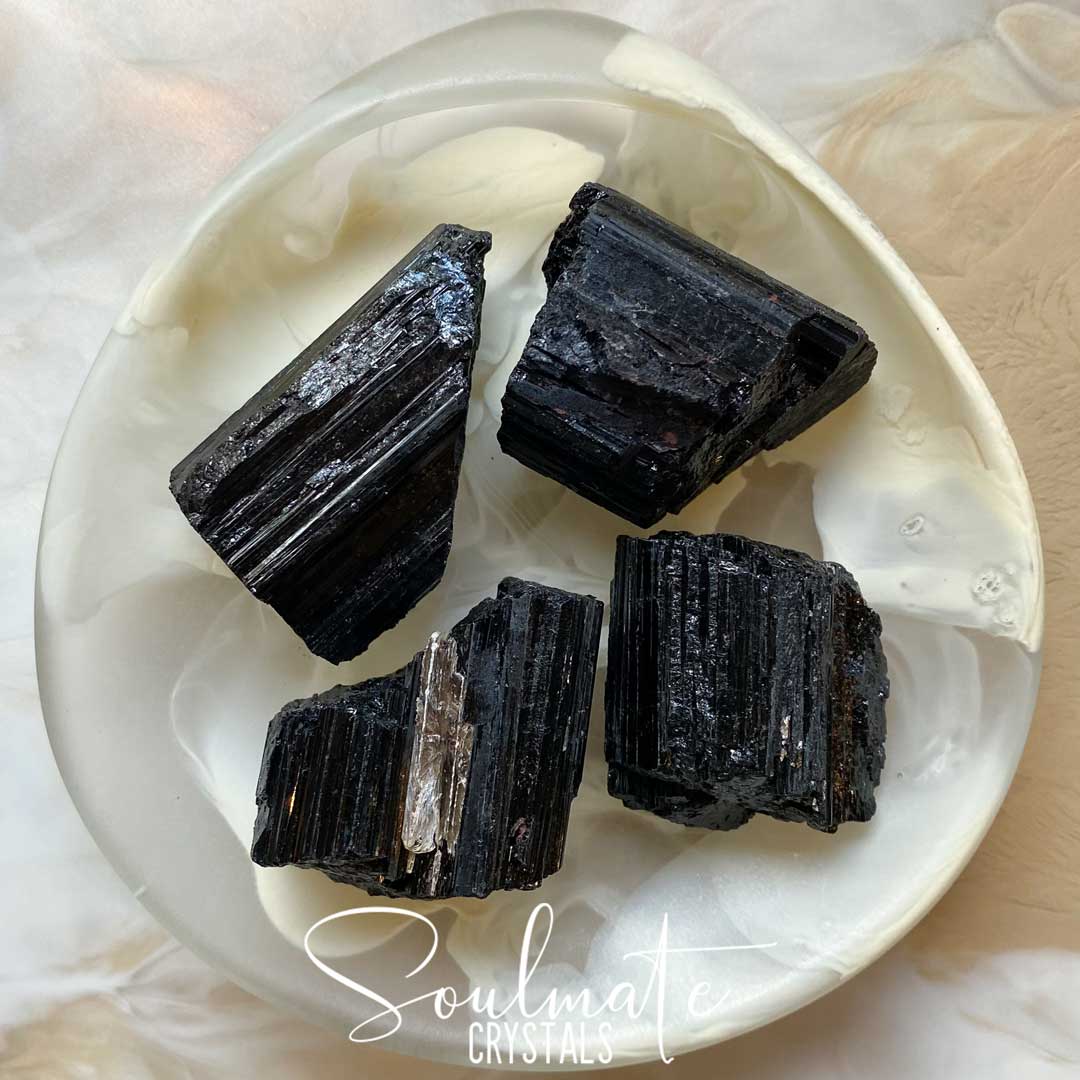 Soulmate Crystals Black Tourmaline Raw Stone, Black Crystal for EMF Protection, Grounding, Restoration and Shield Negativity