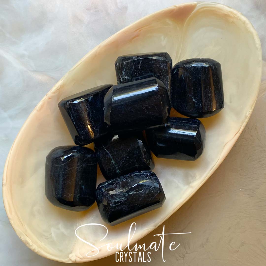 Soulmate Crystals Black Tourmaline Tumbled Stone Hand-Polished, Black Crystal for EMF Protection, Grounding, Restoration and Shield Negativity, Size Large