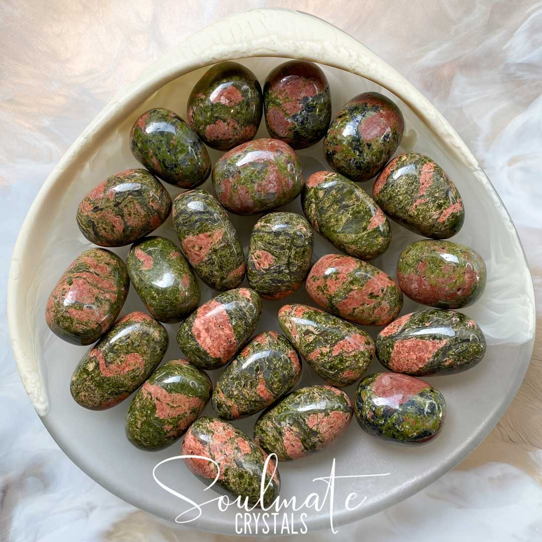 Soulmate Crystals Unakite Tumbled Stone, Combination Pink Green Crystal for Unity, Emotional Wellbeing, Abundance, Luck.