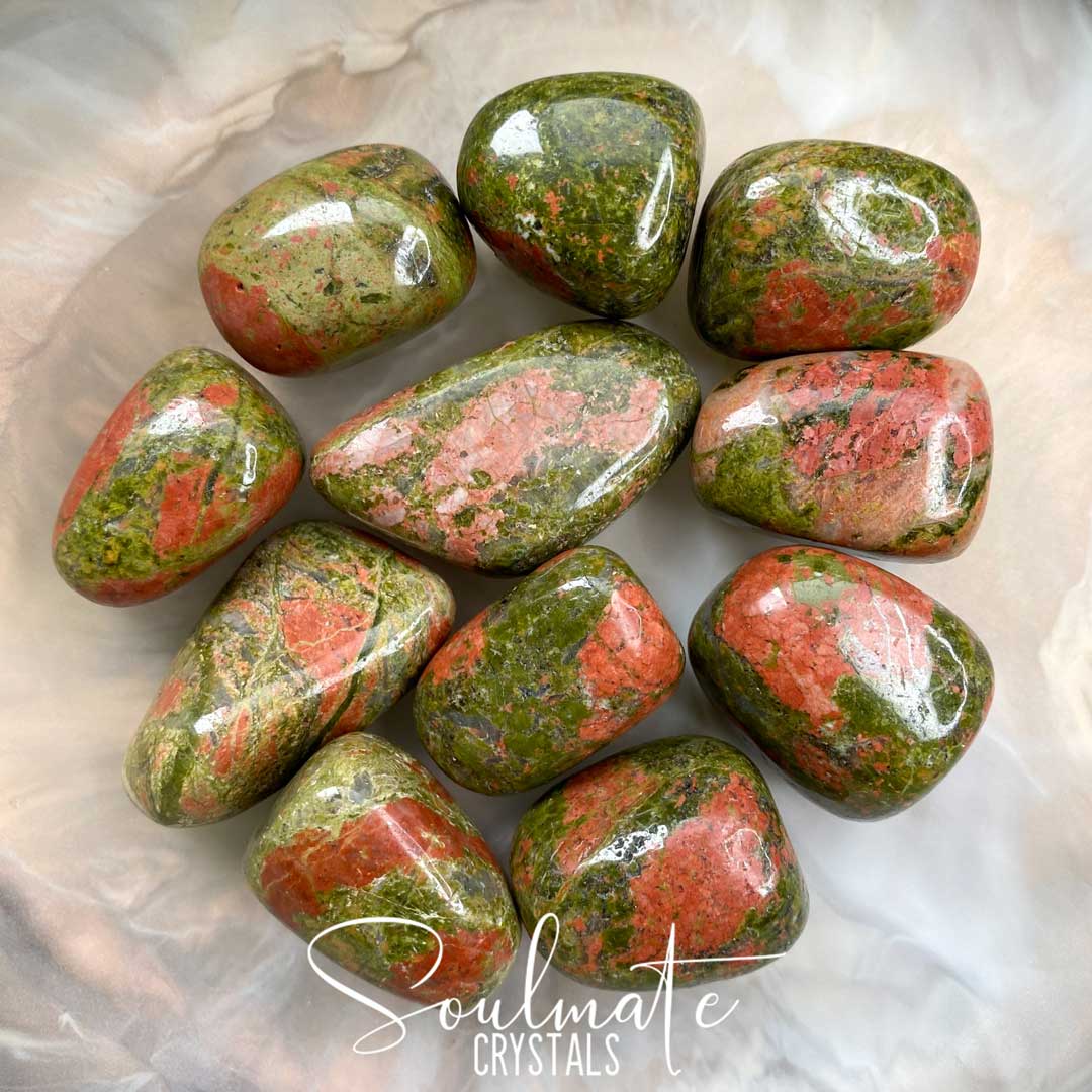 Soulmate Crystals Unakite Tumbled Stone, Combination Pink Green Crystal for Unity, Emotional Wellbeing, Abundance, Luck.