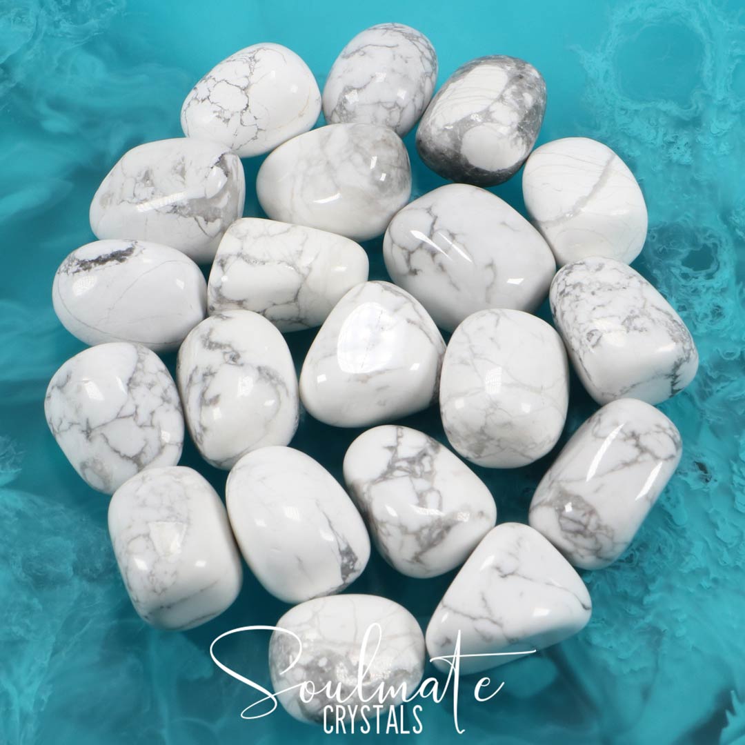 Soulmate Crystals White Howlite Tumbled Stone, Opaque White Marbled Crystal for Peace, Harmony.