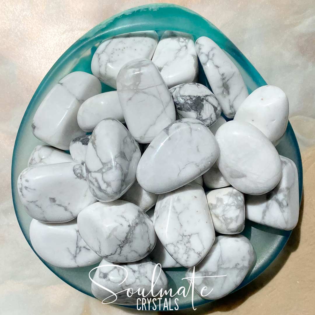 Soulmate Crystals White Howlite Tumbled Stone, Opaque White Marbled Crystal for Peace, Harmony.