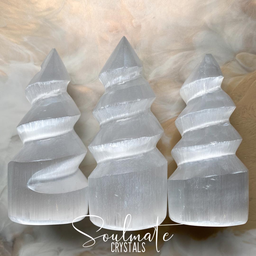 Soulmate Crystals White Selenite Polished Crystal Spiral, White Gypsum Crystal Spiral for Energetic Cleansing, Size Large
