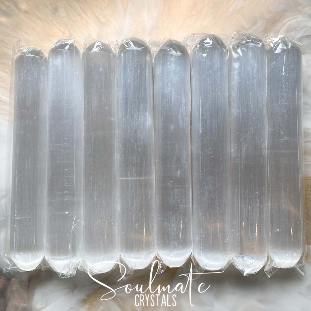 Soulmate Crystals White Selenite Polished Crystal Rounded Tip Wand, White Gypsum Crystal Wand for Energetic Cleansing, Size 16cm