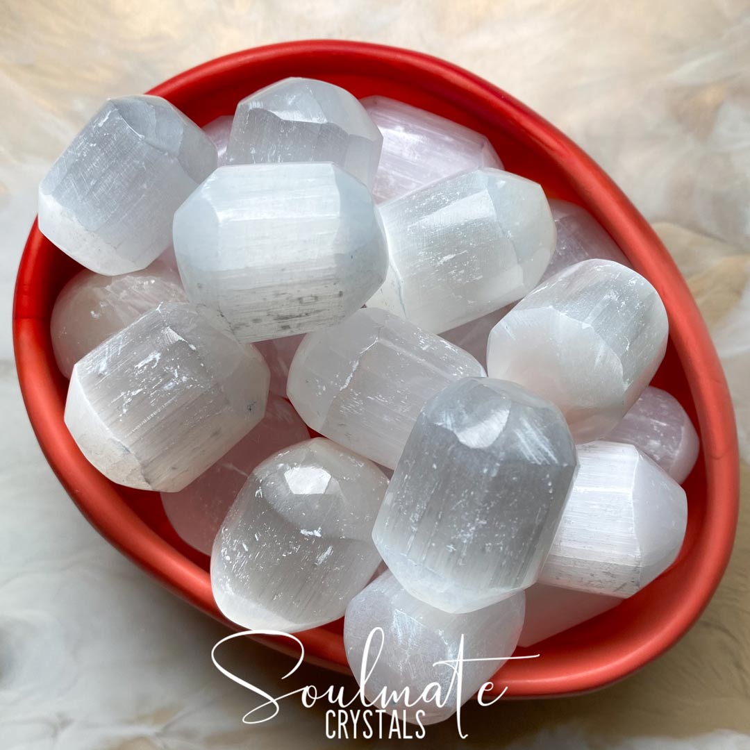 Soulmate Crystals White Selenite Tumbled Stone, Polished White Gypsum for Energetic Cleansing, Size XL-XXL