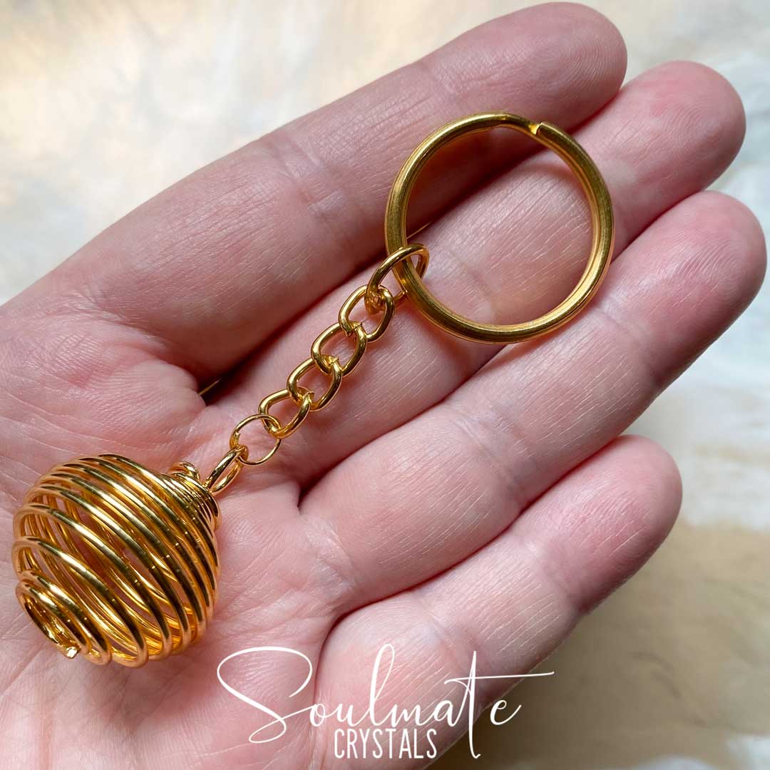 Soulmate Crystals Wire Spiral Cage Crystal Holder Keyring Gold Tone, Crystal Jewellery, Crystal Accessory, Keyring, Keychain