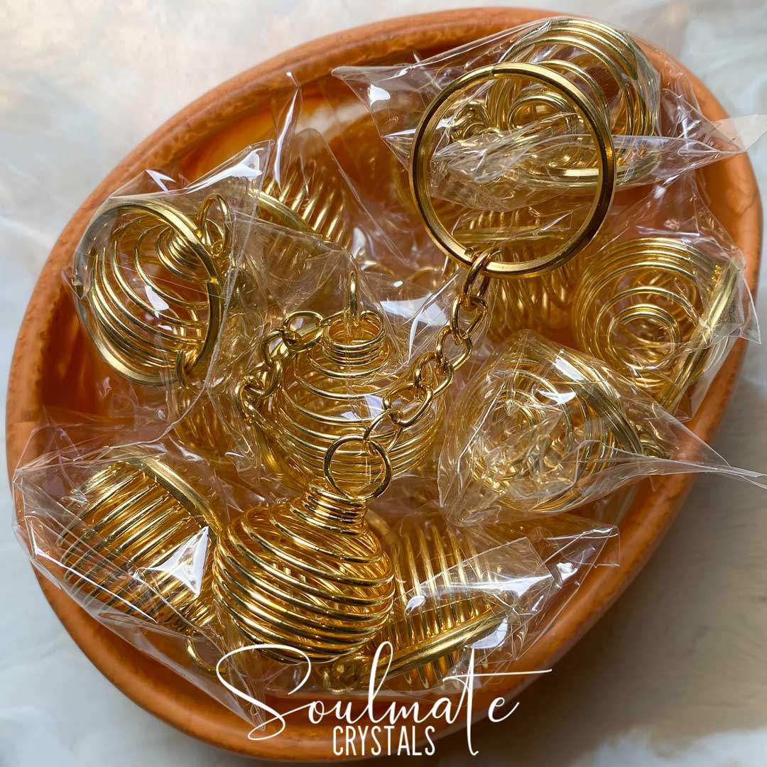 Soulmate Crystals Wire Spiral Cage Crystal Holder Keyring Gold Tone, Crystal Jewellery, Crystal Accessory, Keyring, Keychain