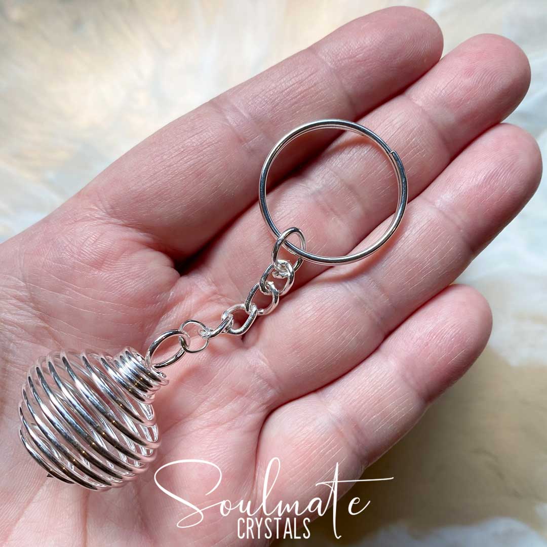 Soulmate Crystals Wire Spiral Cage Crystal Holder Keyring Silver Tone, Crystal Jewellery, Crystal Accessory, Keyring, Keychain
