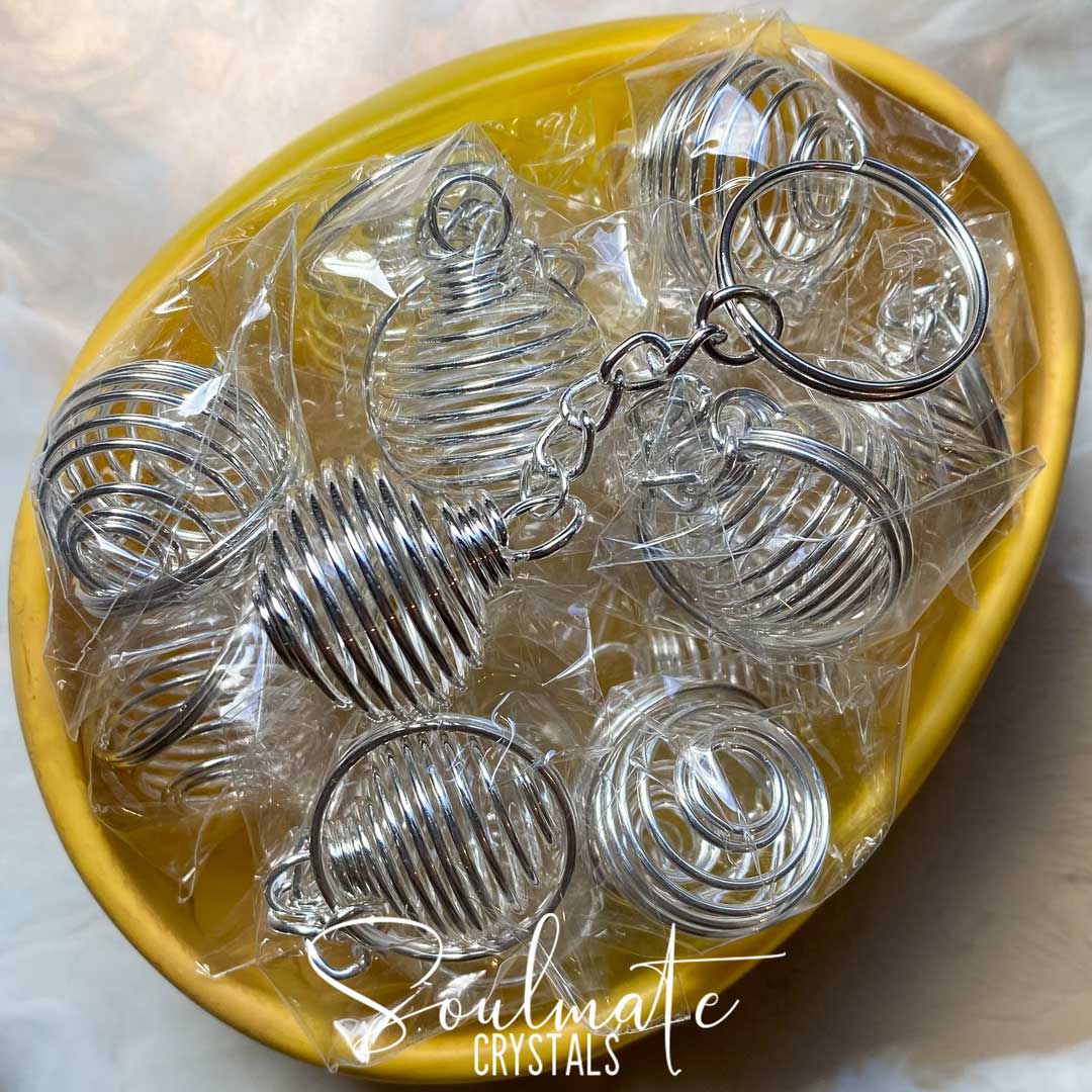 Soulmate Crystals Wire Spiral Cage Crystal Holder Keyring Silver Tone, Crystal Jewellery, Crystal Accessory, Keyring, Keychain