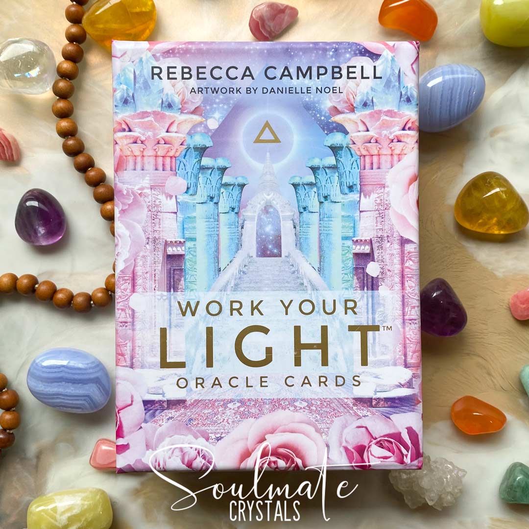 Soulmate Crystals Work Your Light Oracle Card Deck Rebecca Campbell, Pink, Blue, Lilac Oracle Card Boxed Set of Cards for Divination