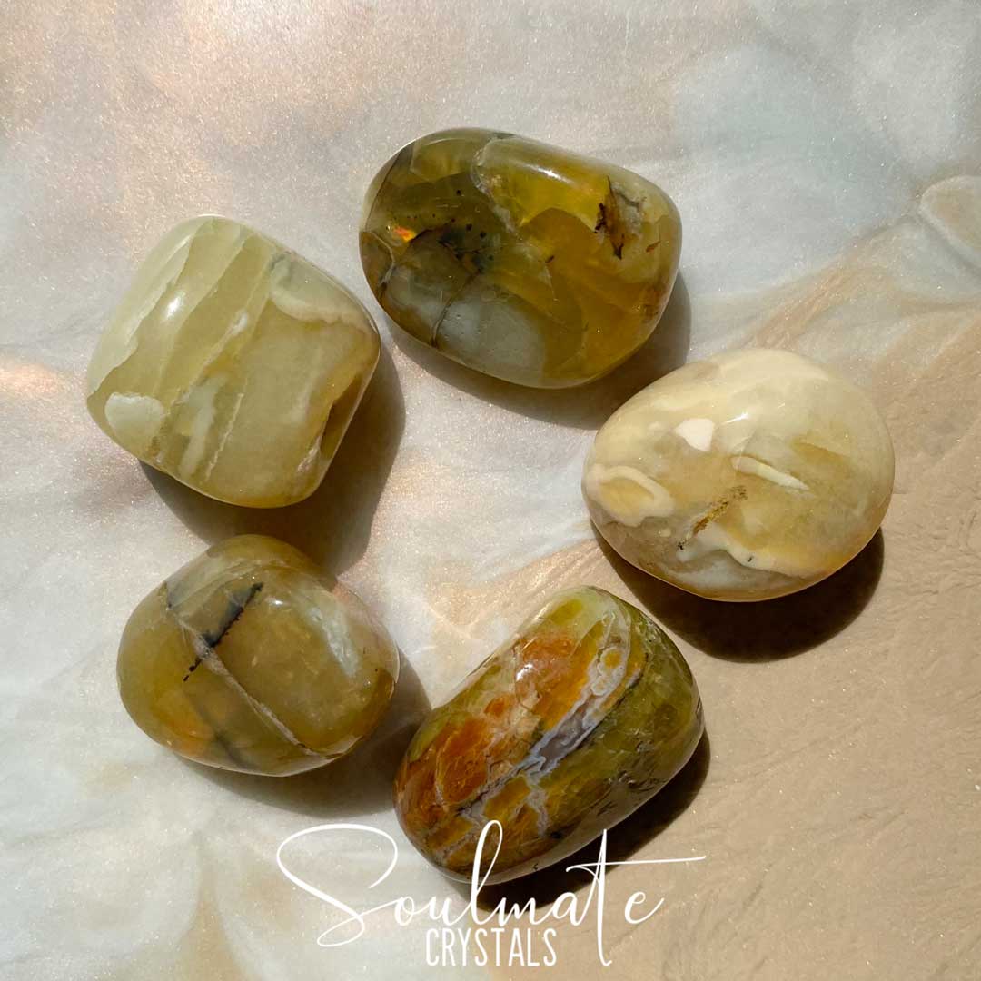 Soulmate Crystals Yellow Opal Tumbled Stone, Yellow Semi-Translucent Crystal for Positivity, Stability, Happiness, Creativity