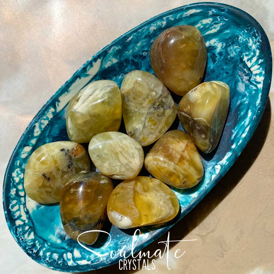 Soulmate Crystals Yellow Opal Tumbled Stone, Yellow Semi-Translucent Crystal for Positivity, Stability, Happiness, Creativity