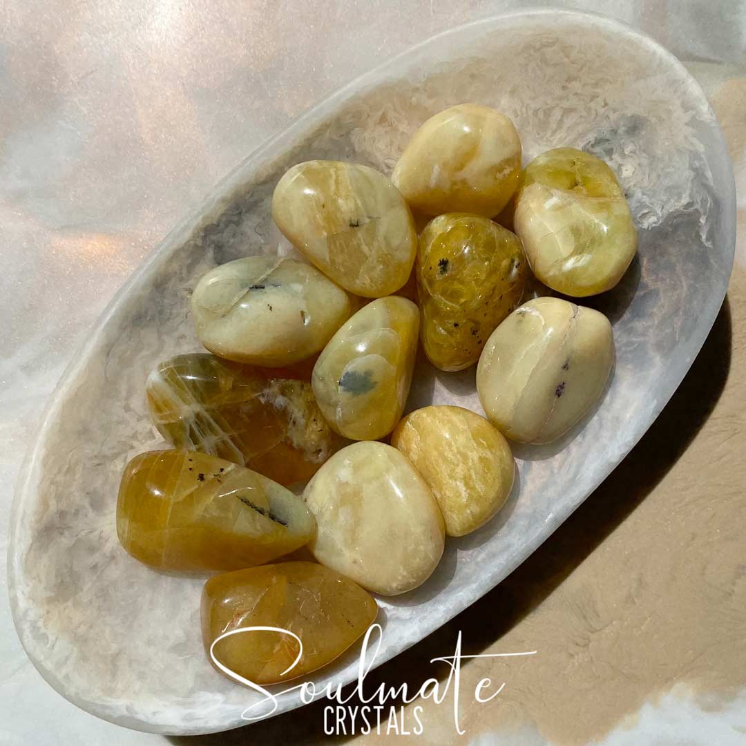 Soulmate Crystals Yellow Opal Tumbled Stone, Yellow Semi-Translucent Crystal for Positivity, Stability, Happiness, Creativity