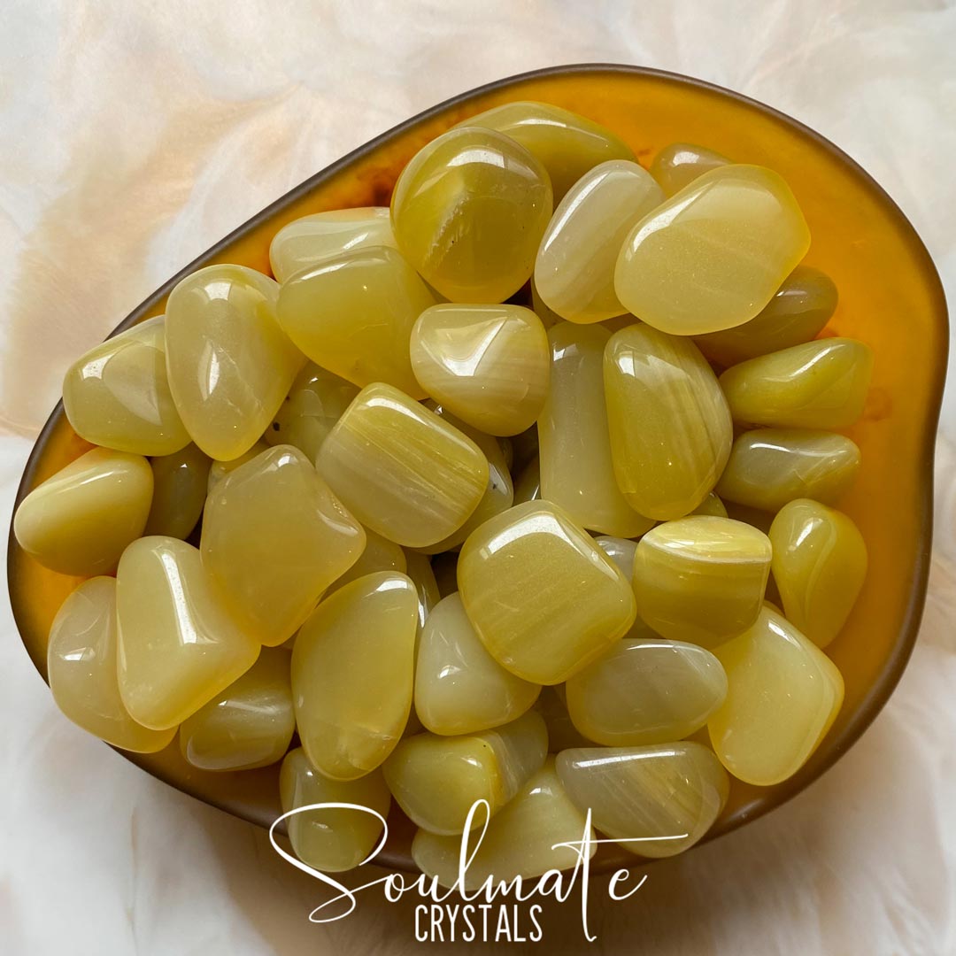 Soulmate Crystals Yellow Opal Tumbled Stone, Yellow Semi-Translucent Crystal for Positivity, Stability, Happiness, Creativity