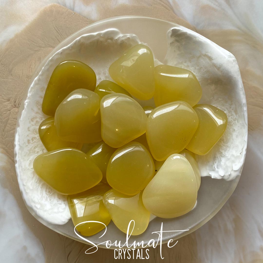 Soulmate Crystals Yellow Opal Tumbled Stone, Yellow Semi-Translucent Crystal for Positivity, Stability, Happiness, Creativity