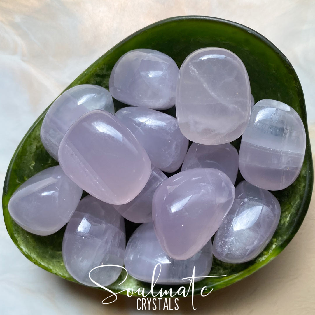 Soulmate Crystals Yttrium Lavender Fluorite Tumbled Stone, Semi-Translucent Lavender Crystal for Spritual Growth and Intuition