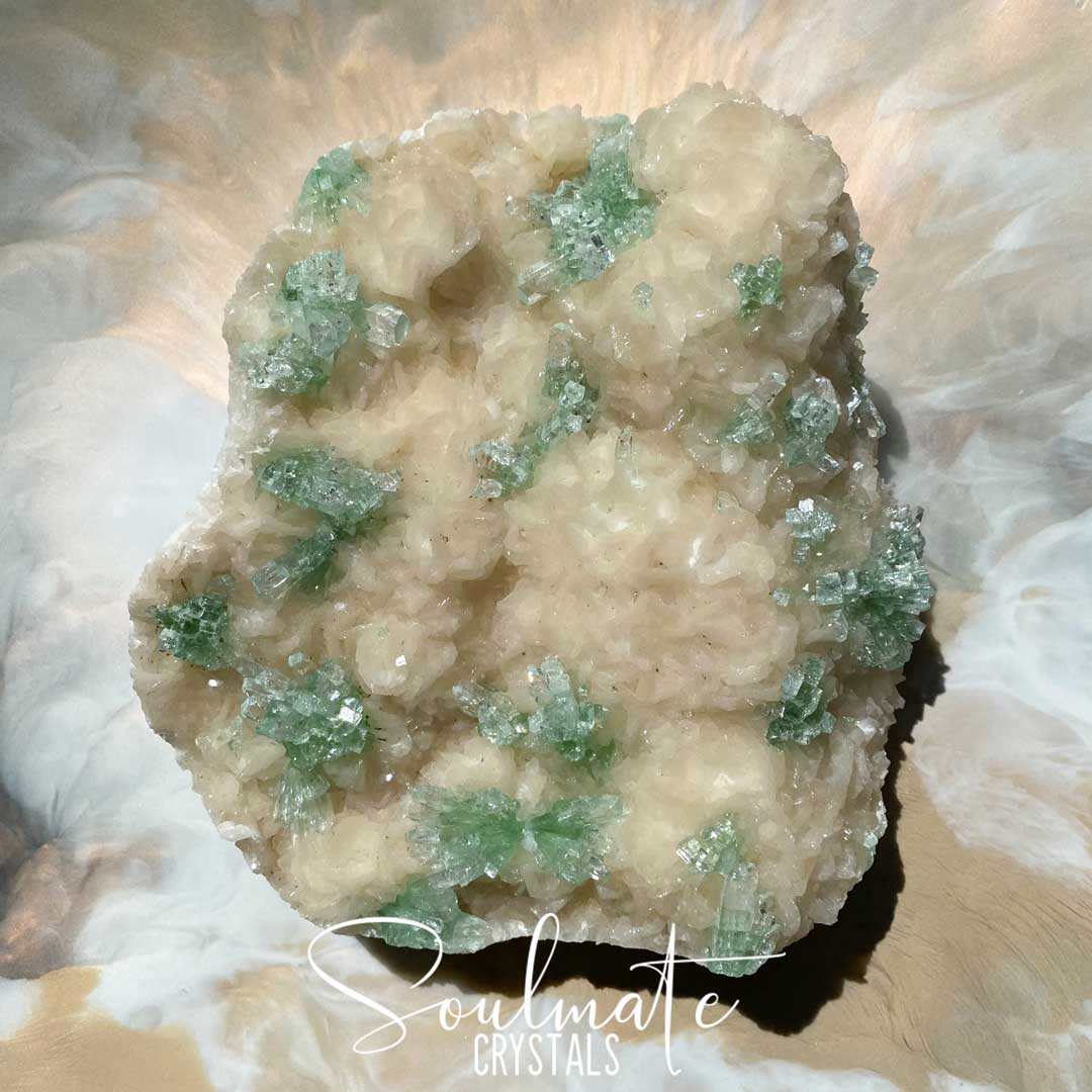 Soulmate Crystals Zeolite Green Apophyllite Flower Raw Mineral Specimen, Rare, High Vibration Crystal for Harmony