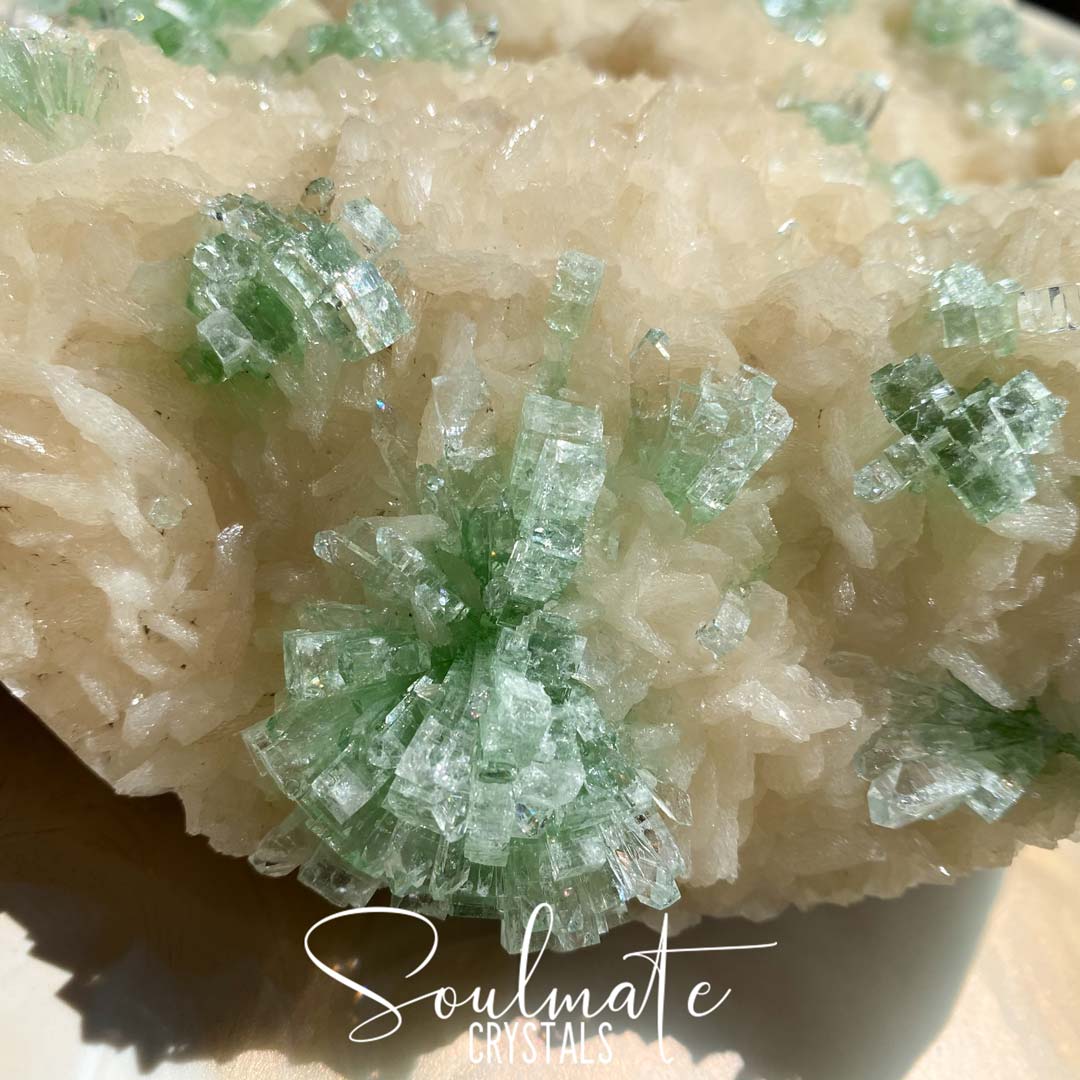 Soulmate Crystals Zeolite Green Apophyllite Flower Raw Mineral Specimen, Rare, High Vibration Crystal for Harmony