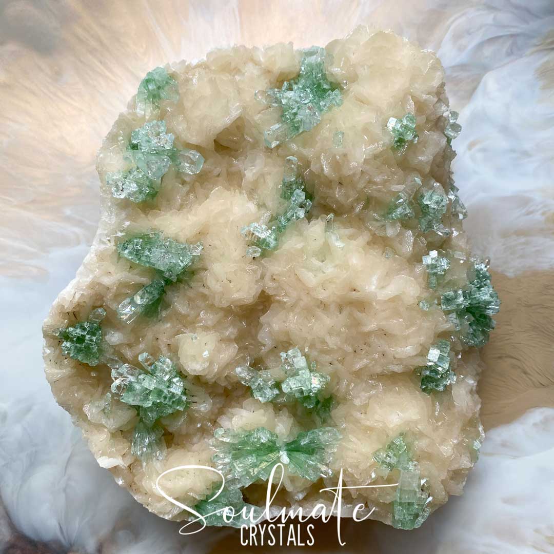 Soulmate Crystals Zeolite Green Apophyllite Flower Raw Mineral Specimen, Rare, High Vibration Crystal for Harmony