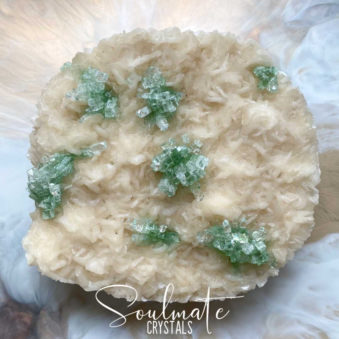 Soulmate Crystals Zeolite Green Apophyllite Flower Raw Mineral Specimen, Rare, High Vibration Crystal for Harmony