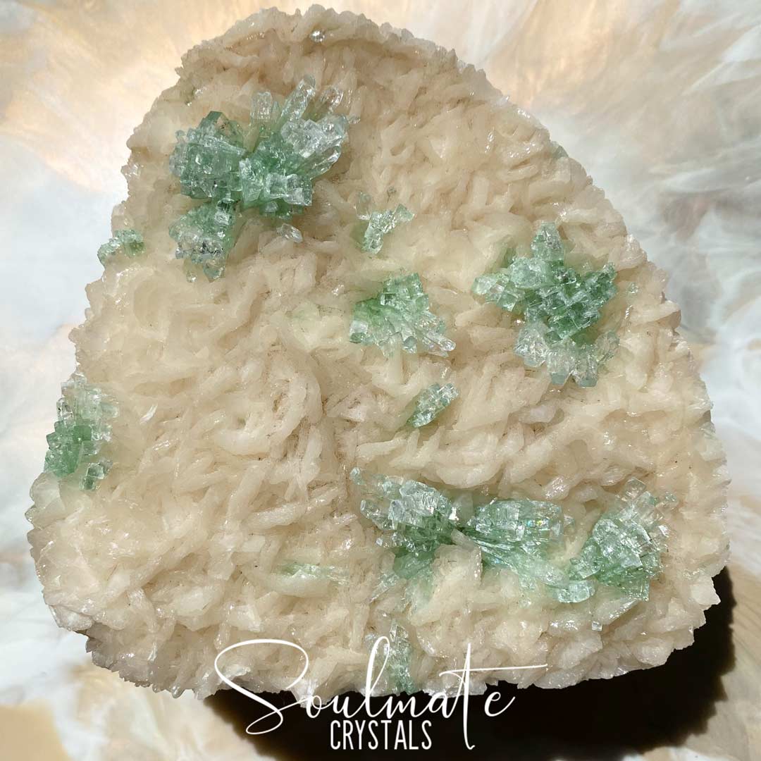 Soulmate Crystals Zeolite Green Apophyllite Flower Raw Mineral Specimen, Rare, High Vibration Crystal for Harmony
