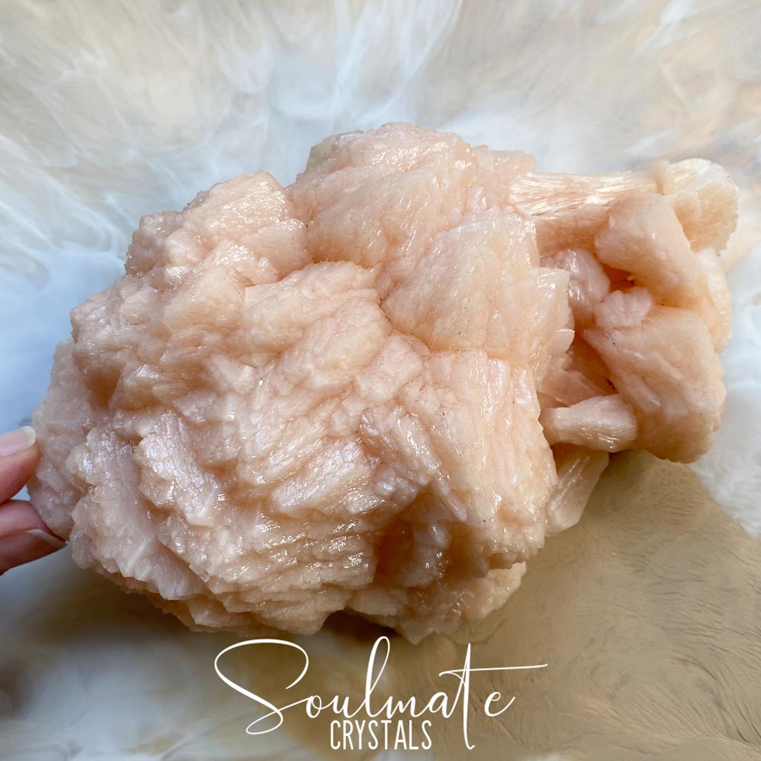 Soulmate Crystals Zeolite Peach Stilbite Giant Puffball Raw Mineral Specimen, High Vibration Crystal for Harmony and Cleansing