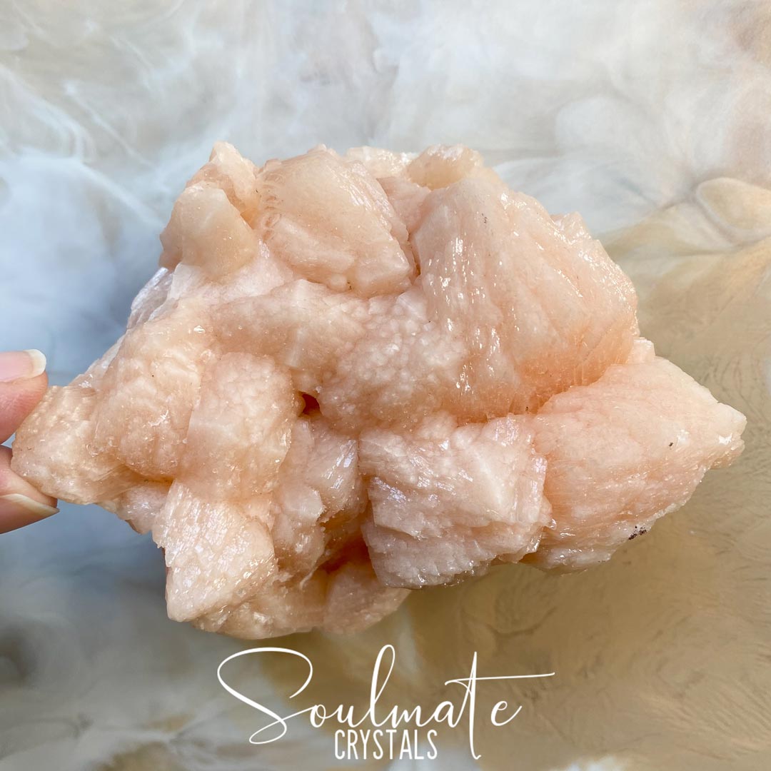 Soulmate Crystals Zeolite Peach Stilbite Puff Cluster Raw Mineral Specimen, High Vibration Crystal for Harmony and Cleansing