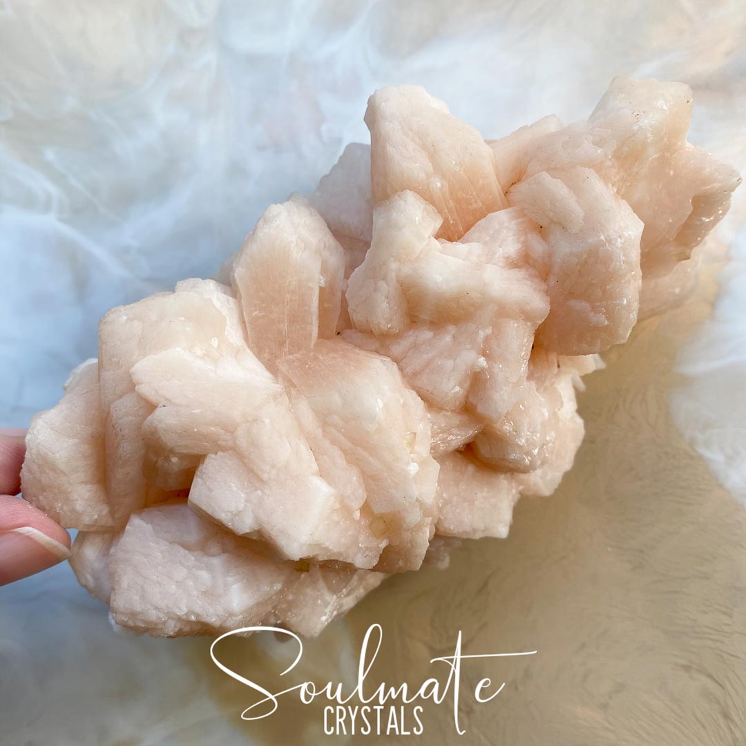 Soulmate Crystals Zeolite Peach Stilbite Puff Cluster Raw Mineral Specimen, High Vibration Crystal for Harmony and Cleansing