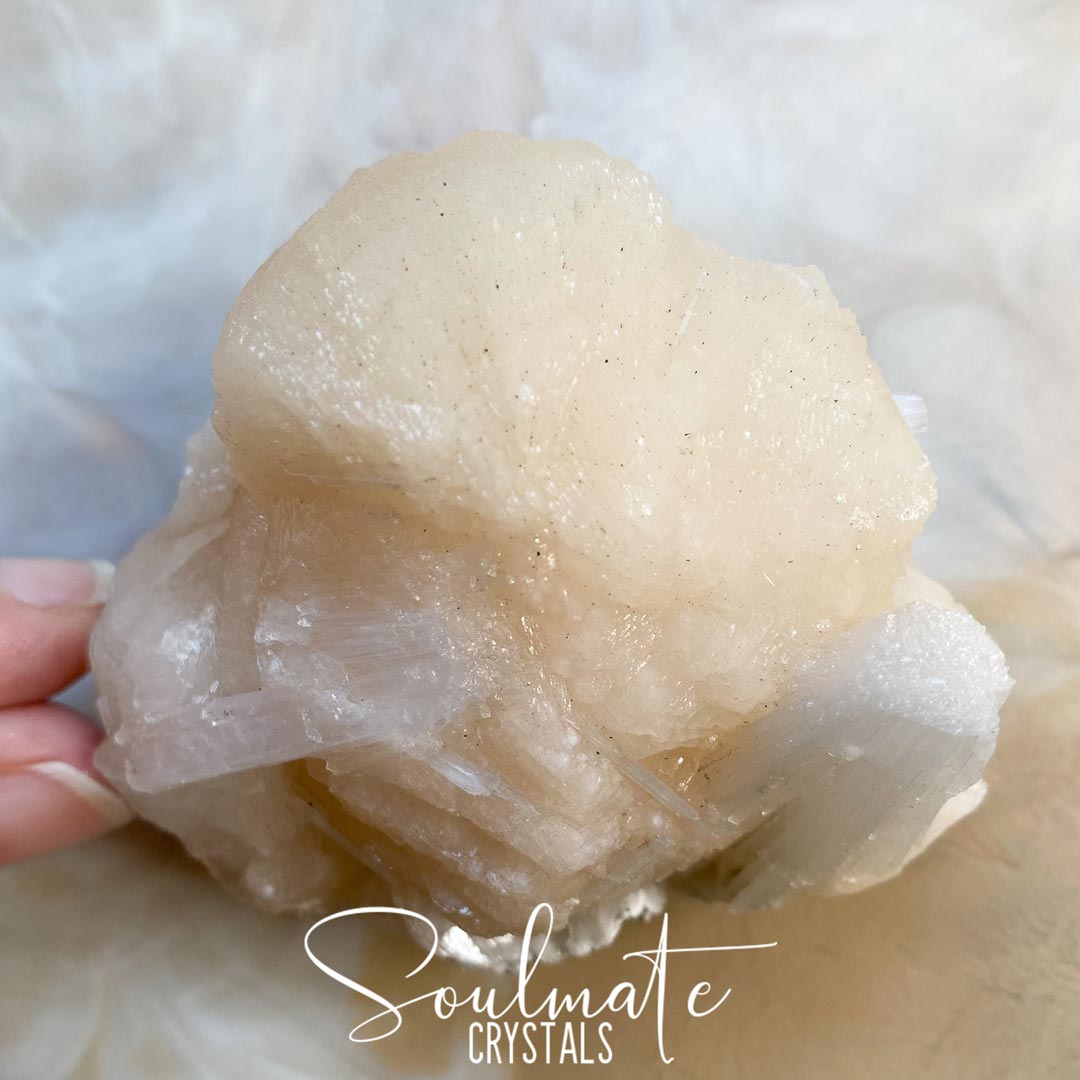 Soulmate Crystals Zeolite Peach Stilbite Puffball Scolecite Raw Mineral Specimen for Spiritual Transformation, Peace, High Vibration Crystal.